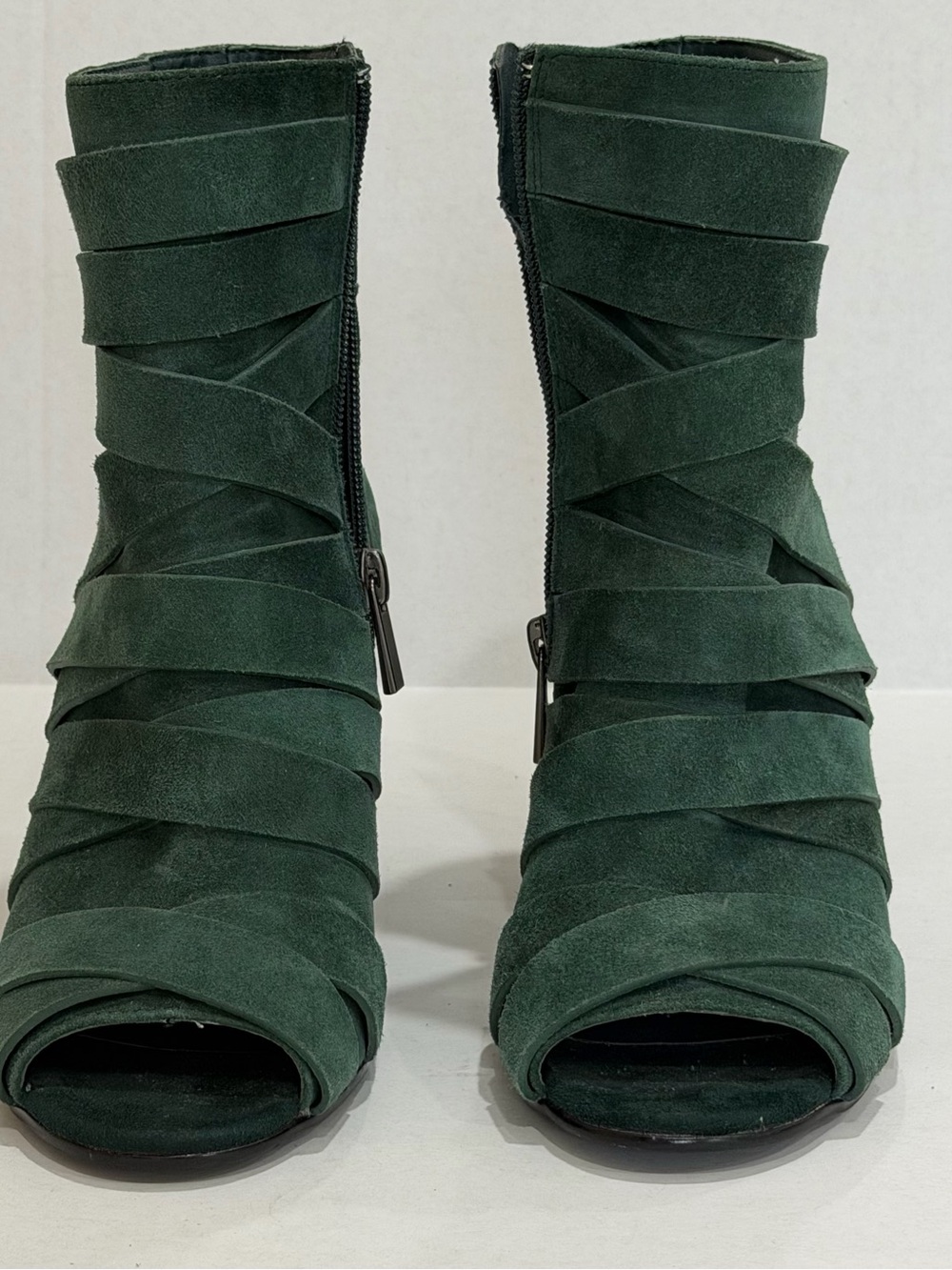 Sbicca Forest Green Suede Wrap Peep-Toe Ankle Booties